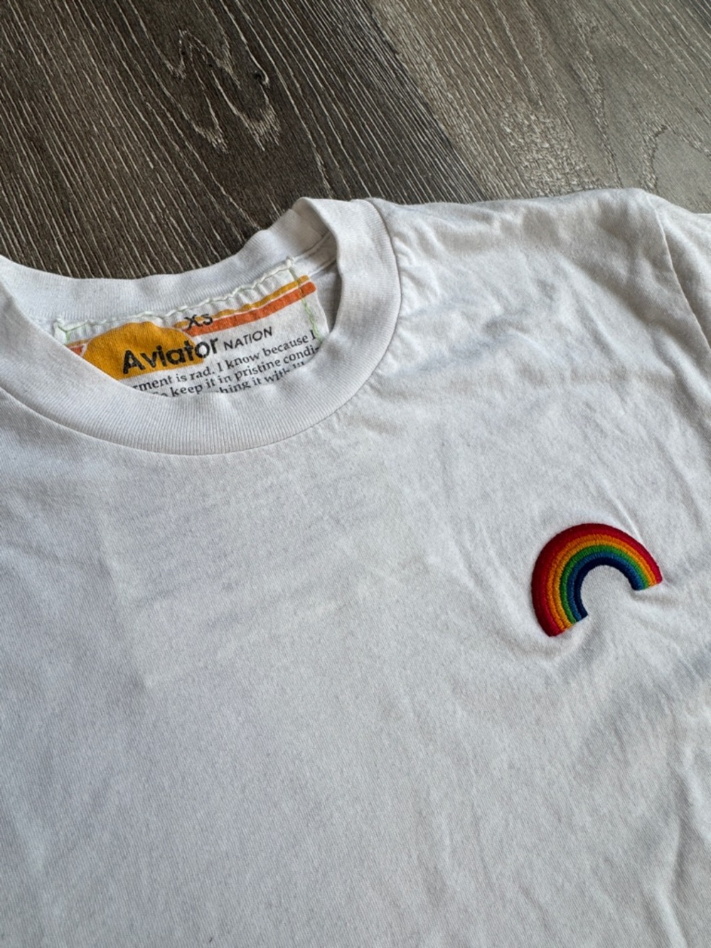 Aviator Nation White Tee with Rainbow Chest Patch AZ0517
